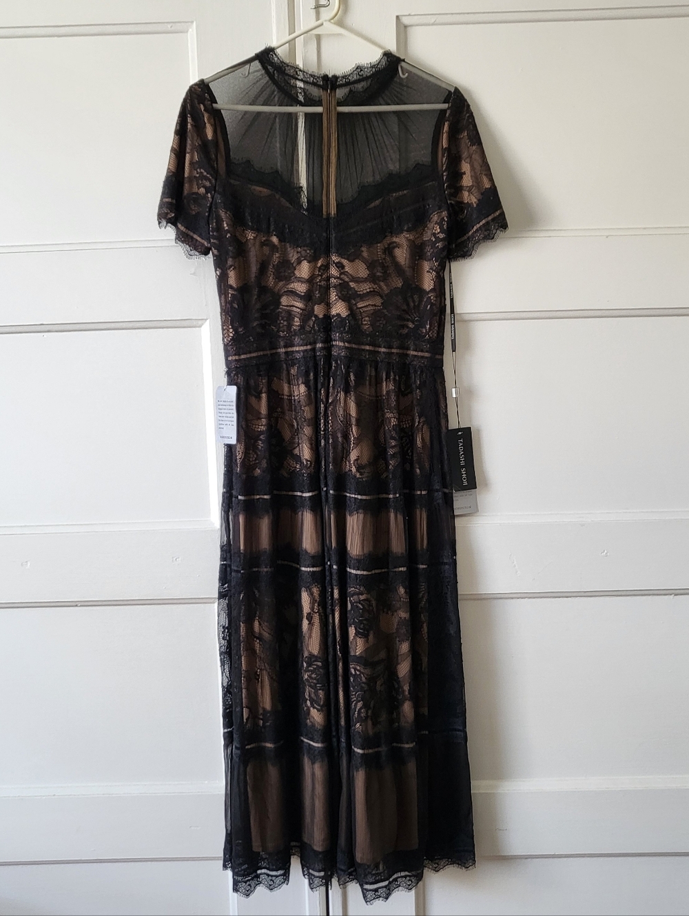 NWT Tadashi Shoji Camille Tea Length Lace Dress Black Nude Size 8 - Picture 2 of 9